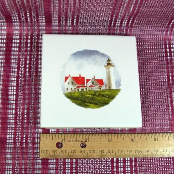 Ceramic Coaster Spoon Rest Square With Lighthouse, Tile Trivet, Wine Trivet - Picture 5 of 7